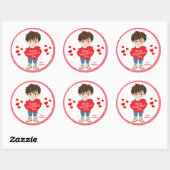 Sticker Rond Heureuse Sainte-Valentin Brunette Boy (Feuille)