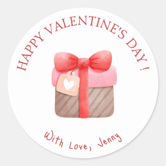 Sticker Rond Heureuse Sainte-Valentin cadeau rose mignon (Devant)