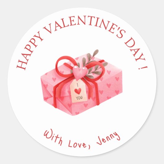 Sticker Rond Heureuse Sainte-Valentin cadeau rose mignon (Devant)