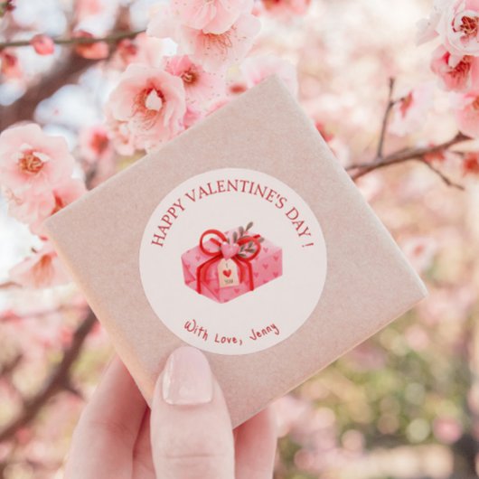 Sticker Rond Heureuse Sainte-Valentin cadeau rose mignon