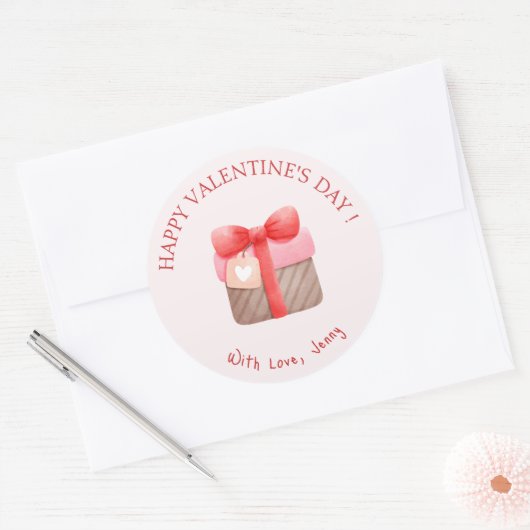 Sticker Rond Heureuse Sainte-Valentin cadeau rose mignon (Enveloppe)