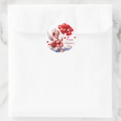 Sticker Rond Heureuse Sainte-Valentin cupide aux Coeurs rouges (Sac)
