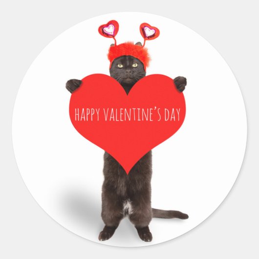 Sticker Rond Heureuse Sainte-Valentin Cute Chat tenant Humour d (Devant)