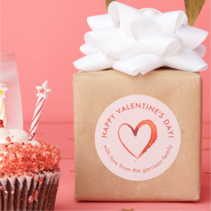 Sticker Rond Heureuse Sainte-Valentin de coeur aquarelle