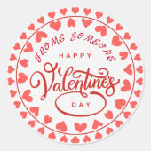 Sticker Rond Heureuse Sainte-Valentin de Nom coeur rouge amour (Devant)