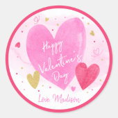 Sticker Rond Heureuse Sainte-Valentin des Coeurs d'or rose (Devant)