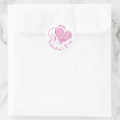 Sticker Rond Heureuse Sainte-Valentin des Coeurs violets roses (Sac)