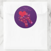 Sticker Rond Heureuse Sainte-Valentin des mains et du coeur (Sac)