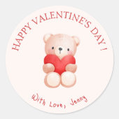 Sticker Rond Heureuse Sainte-Valentin du coeur de l'ours mou (Devant)