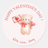 Sticker Rond Heureuse Sainte-Valentin du coeur de l'ours mou (Devant)