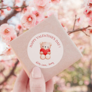 Sticker Rond Heureuse Sainte-Valentin du coeur de l'ours mou