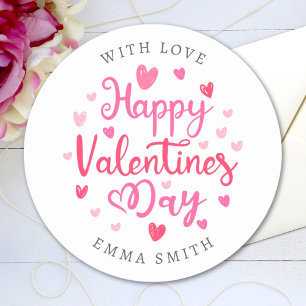 Sticker Rond Heureuse Sainte-Valentin Élégant Script Hearts Tex