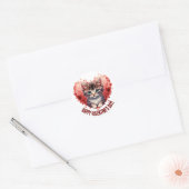 Sticker Rond Heureuse Sainte-Valentin Little Kitten avec coeur (Enveloppe)