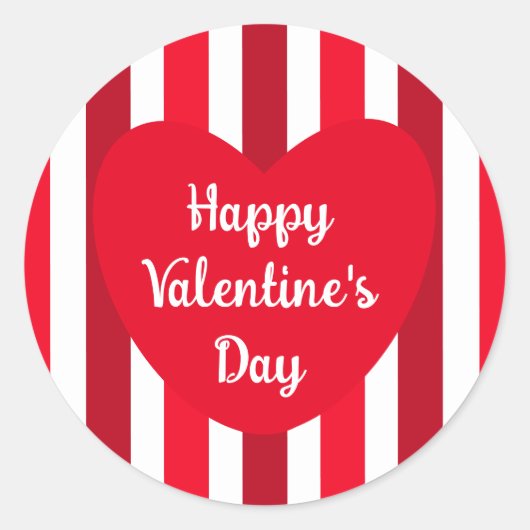 Sticker Rond Heureuse Sainte-Valentin mignon rouge rayé simple (Devant)
