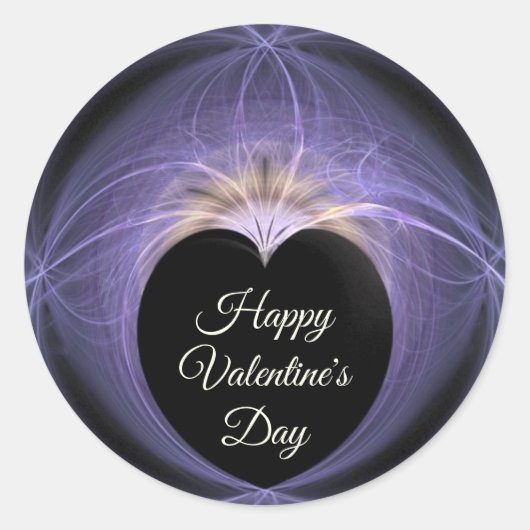 Sticker Rond Heureuse Sainte-Valentin Purple Gold Heart Fractal (Devant)