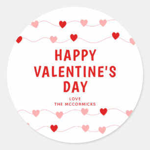 Sticker Rond Heureuse Sainte-Valentin Red Pink Hearts Personnal