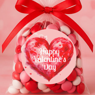 Sticker Rond Heureuse Sainte-Valentin rose de coeur rouge