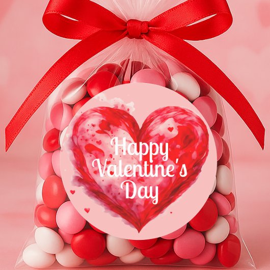 Sticker Rond Heureuse Sainte-Valentin rose de coeur rouge