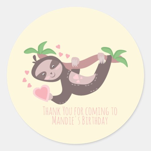 Sticker Rond Heureuse Sainte-Valentin Sloth Hearts Anniversaire (Devant)