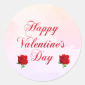 Sticker Rond Heureuse Sainte-Valentin Soft Pastel Red Roses (Devant)