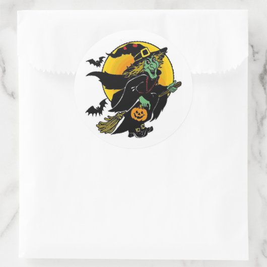 Sticker Rond Heureuse sorcière (Sac)