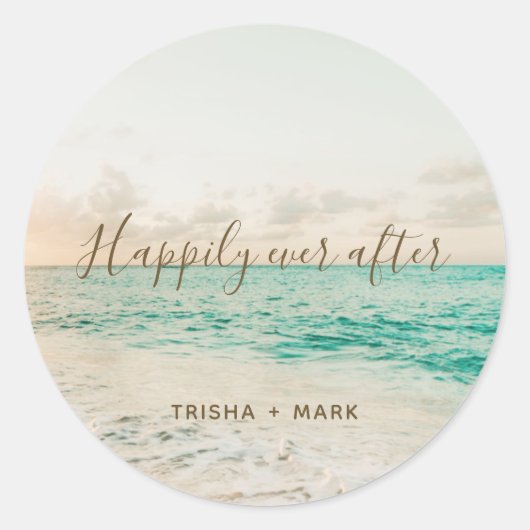 Sticker Rond Heureusement Jamais Après Plage Mariage Favoriser (Devant)