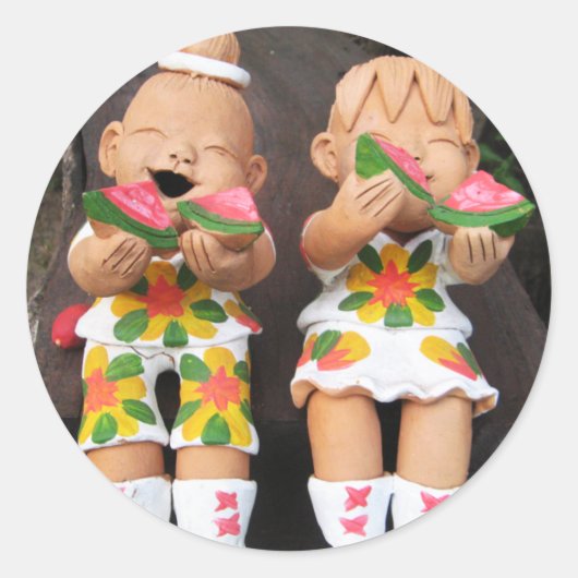 Sticker Rond Heureux amis de la pastèque (Devant)