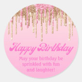 Sticker Rond heureux anniversaire or rose goutte parties scinti (Devant)