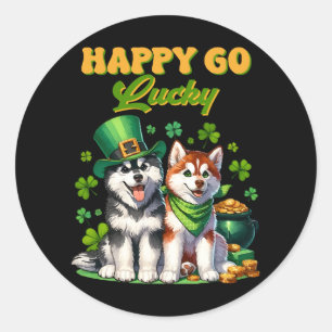Sticker Rond Heureux au Hasard Toutou Husky Mignon Fête de la S