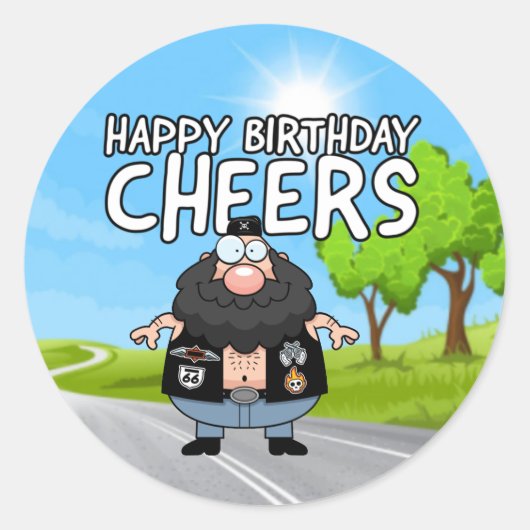 Sticker Rond Heureux Biker d'anniversaire papa peut refroidir (Devant)