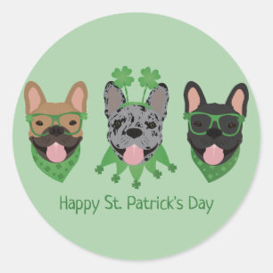 Sticker Rond Heureux Bulldogs français en Jour de la Saint Patr