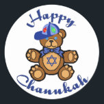 Sticker Rond Heureux Chanukah Teddy Bear<br><div class="desc">Un mignon ours en peluche avec une étoile juive sur la poitrine souhaite à tout le monde un joyeux Chanoukah.</div>