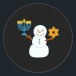 Sticker Rond Heureux Chrismukkah Hanoukka Snowman Menorah David<br><div class="desc">Heureux Chrismukkah Hanoukka Snowman Menorah David</div>