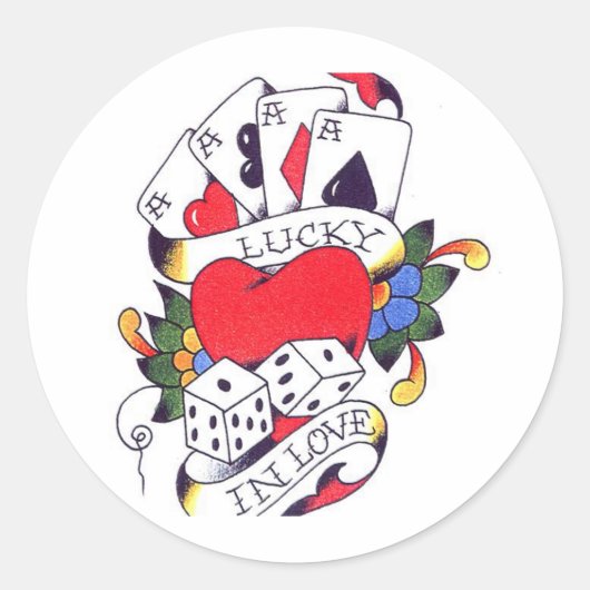 STICKER ROND HEUREUX DANS L'AMOUR TATTOO (Devant)