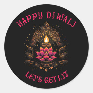 Sticker Rond Heureux Diwali Fête des Lumières