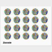 STICKER ROND HEUREUX ET AMUSANT (Feuille)