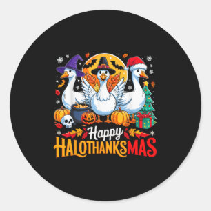 Sticker Rond Heureux Hallothanksmas Drôle Oie Amoureux des anim