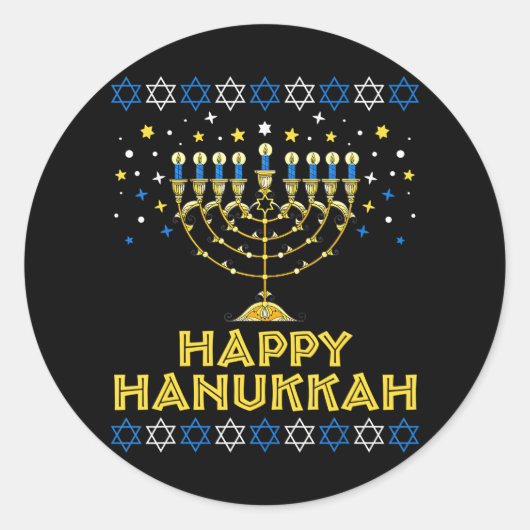 Sticker Rond Heureux Hanoukka Hanukkiah Star De David Juif (Devant)