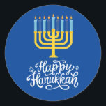 Sticker Rond Heureux Hanoukka Menorah<br><div class="desc">Happy Hanoukka Menorah Classic Round Sticker. Choisissez la taille de l'autocollant dans le menu d'options.</div>