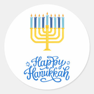 Sticker Rond Heureux Hanoukka Menorah