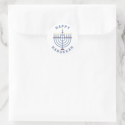 Sticker Rond Heureux Hanoukka Menorah (Sac)