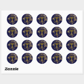 Sticker Rond HEUREUX HANOUKKA | Menorah | Gold Stars | NAVY BLU (Feuille)