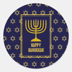 Sticker Rond HEUREUX HANOUKKA Star David BLUE
