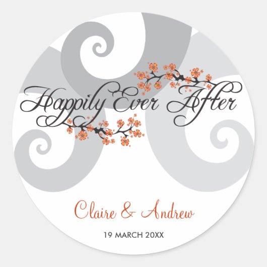 Sticker Rond Heureux Jamais après Hibiscus Spiral Waves Mariage (Devant)