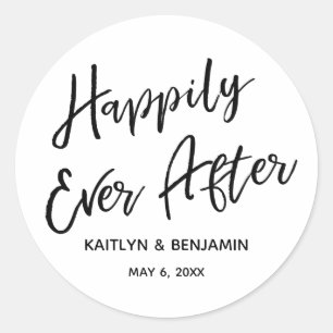 Sticker Rond Heureux Jamais après la typographie d'écriture mod