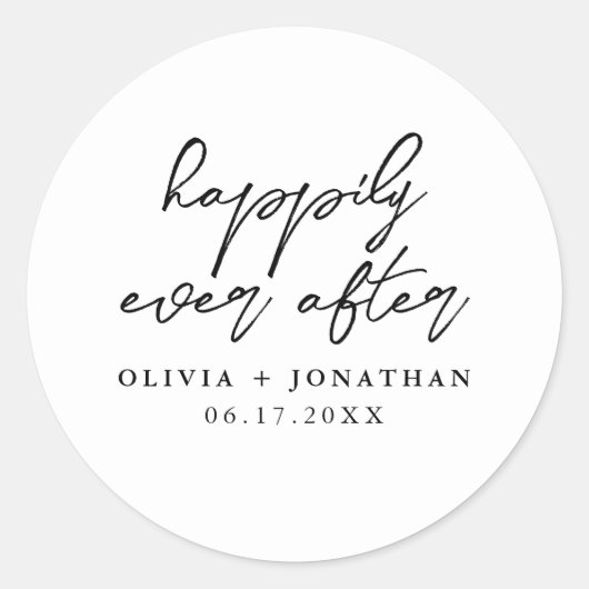 Sticker Rond Heureux jamais après un Mariage de script élégant (Devant)