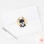 Sticker Rond Heureux Kuro Shiba Inu chien Coeurs Stikers (Enveloppe)