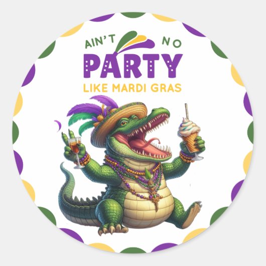 Sticker Rond Heureux Mardi Gras Alligator (Devant)