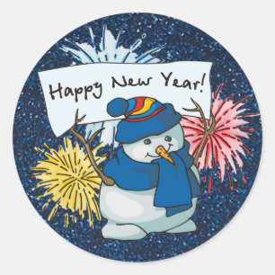 Sticker Rond heureux new year snowman