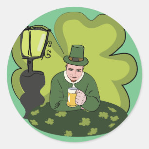 STICKER ROND "HEUREUX ST. JOUR DE PATRICK" LEPRECHAUN